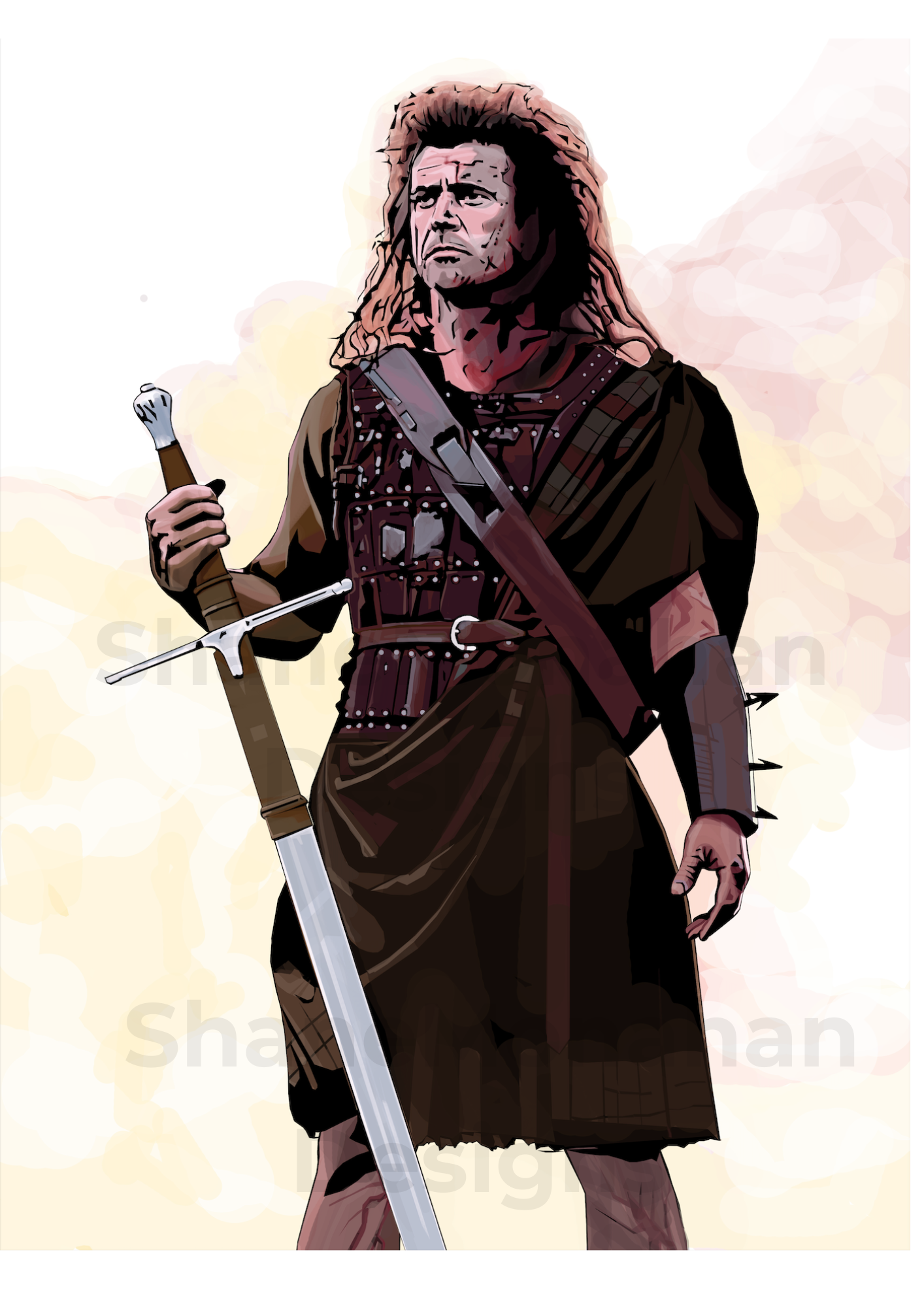 Freedom! 30th Anniversary of Braveheart Portrait of William Wallace (Mel Gibson)